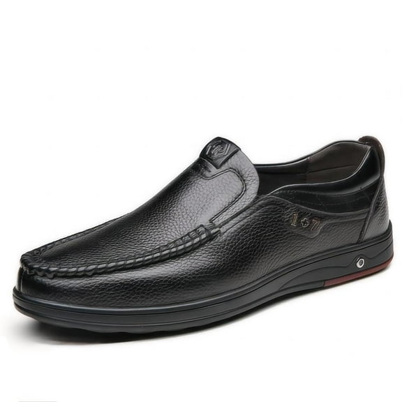 Men's Casual Loafers Business Leather Formal Dress Slip-on Lightweight Padded Warmth Comfortable Outdoor Shoes Black 7 US