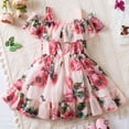 thumbnail image 2 of Coerni Toddler Girls Floral Dress Off Shoulder Ruffled Sundress Spaghetti Strap Midi Dress 𝗧iered Flare Skirt A Line Dresses, 2 of 4