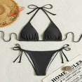 thumbnail image 4 of TEVEQ Women's Solid Color Triangular Cup Bikini Neck Strappy Two Swimsuit Swim Suits for Women 2025 Bikini Sets for Women Bathing Suit for Women Bikini 2025 New Triangle Bikini Sets Black L, 4 of 5