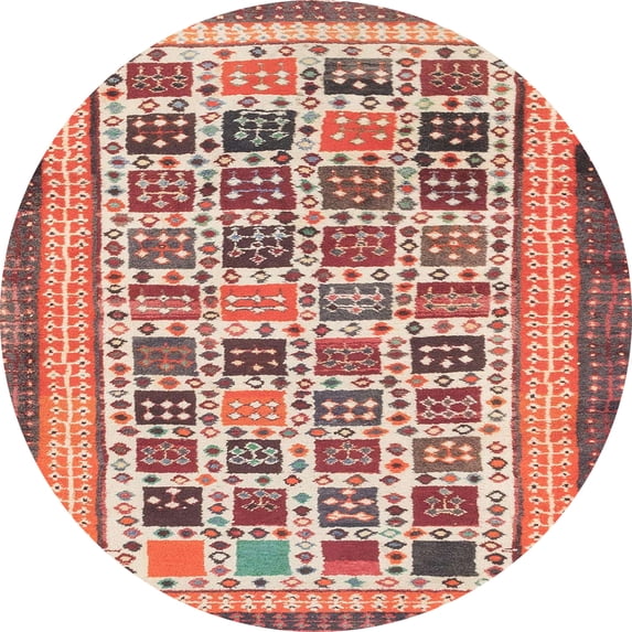 Ahgly Company Indoor Round Abstract Brown Abstract Area Rugs, 4' Round