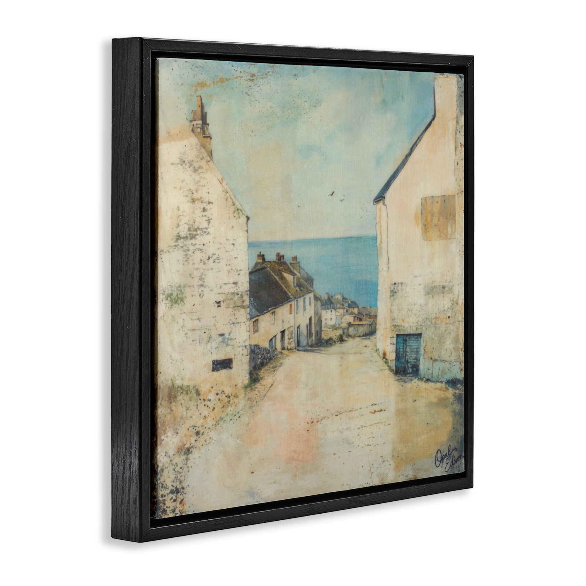 Stupell Industries Coastal Town Walk Black Framed Floater Canvas Wall Art, design by Opal Edison