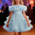 thumbnail image 2 of CUZIBR Girls Party Tutu Sequins Dress Off The Shoulder Ruffles Short Sleeve Lettuce Trim Tiered Dresses Puffy Gown Pageant Performance Tulle,Blue,6-12 Months, 2 of 4