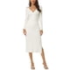 thumbnail image 2 of Vestido de suéter midi de punto ajustado con cuello en V y frente retorcido de manga larga para mujer INSPIRE CHIC XL Blanco, 2 of 7