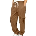 thumbnail image 2 of DJDLJWCJ Big Boys Cargo Pants Elastic Waist Drawstring Jogger Pants School Uniform Pants Lightweight Side Pocket Casual Pants Brown Size 14, 2 of 10