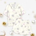 thumbnail image 2 of Ticikt Girls 2 Piece Pajamas Set, Short Sleeve Button Down Top & Shorts, Cute Bow Floral Print Loungewear for 2-13Y Kids,Beige, 2 of 6