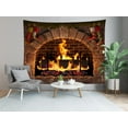 thumbnail image 4 of Burning Fireplace Tapestry Christmas Fireplace Firewood Flaming Wall Hanging Outdoor Camping Holiday Travel Wall Hanging Xmas Holiday Living Room Bedroom Dorm Home Decor, 4 of 5