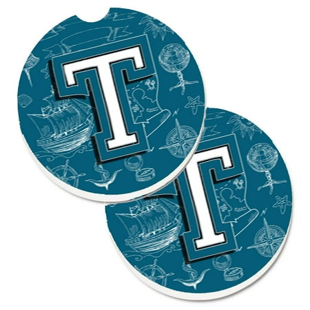 

Carolines Treasures CJ2014-TCARC Letter T Sea Doodles Initial Alphabet Set of 2 Cup Holder Car Coasters Large