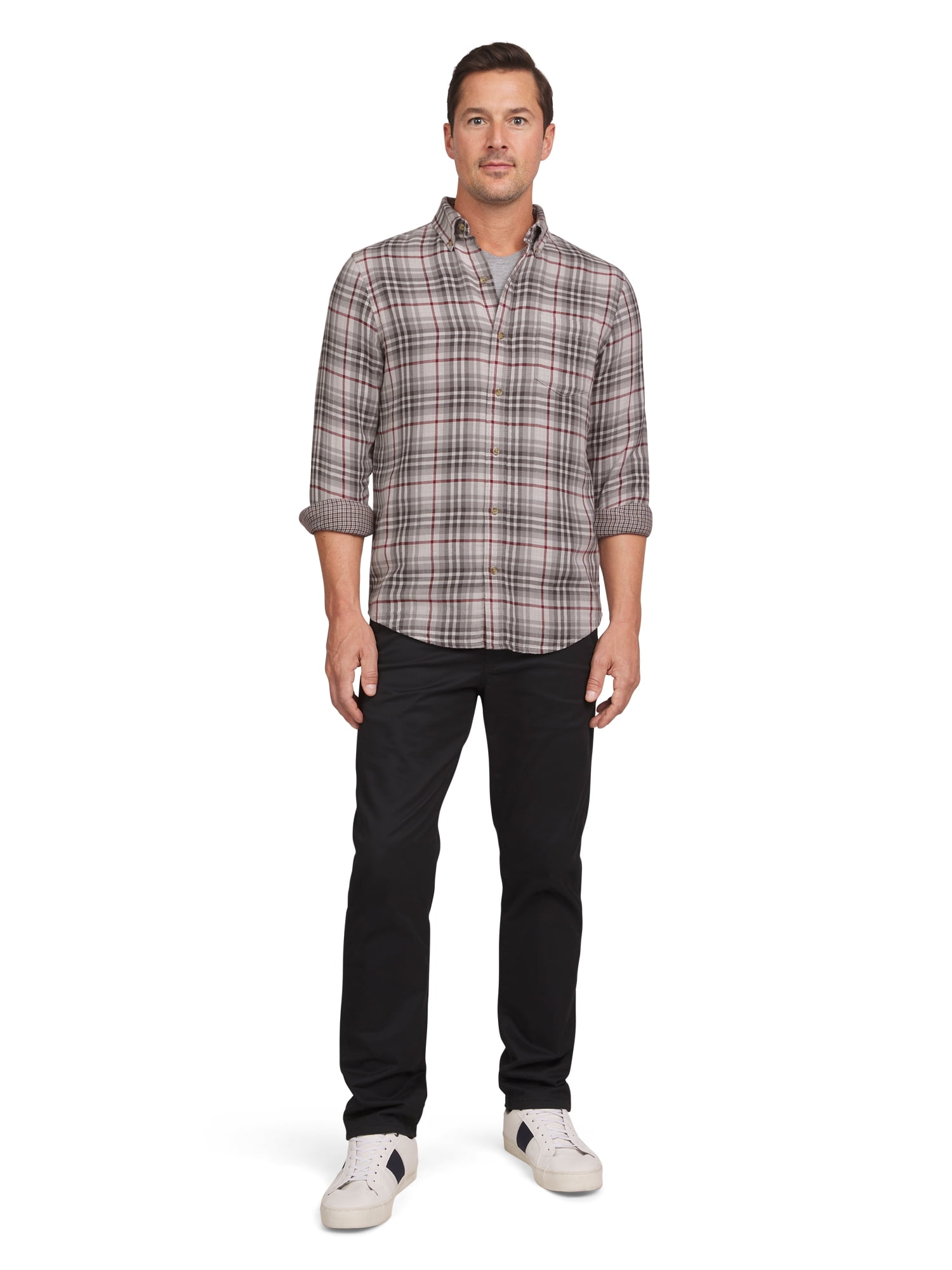 Chaps Men's & Big Men's Double Faced Long Sleeve Button Down Holiday Plaid Shirt
