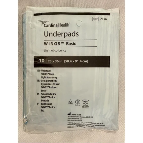 10 Pk Cardinal Health Underpads Wings Basic 23X36 Pad Light Absorbency Free Ship