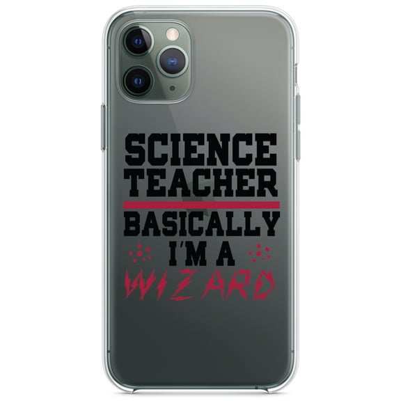 DistinctInk Clear Shockproof Hybrid Case for iPhone 12 MINI (5.4" Screen) - TPU Bumper Acrylic Back Tempered Glass Screen Protector - Science Teacher Basically I'm a Wizard