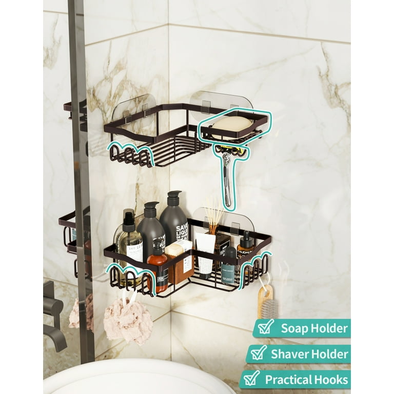 2pcs Bronze Bathroom Shower Rack With 11 Hooks For Sponge And
