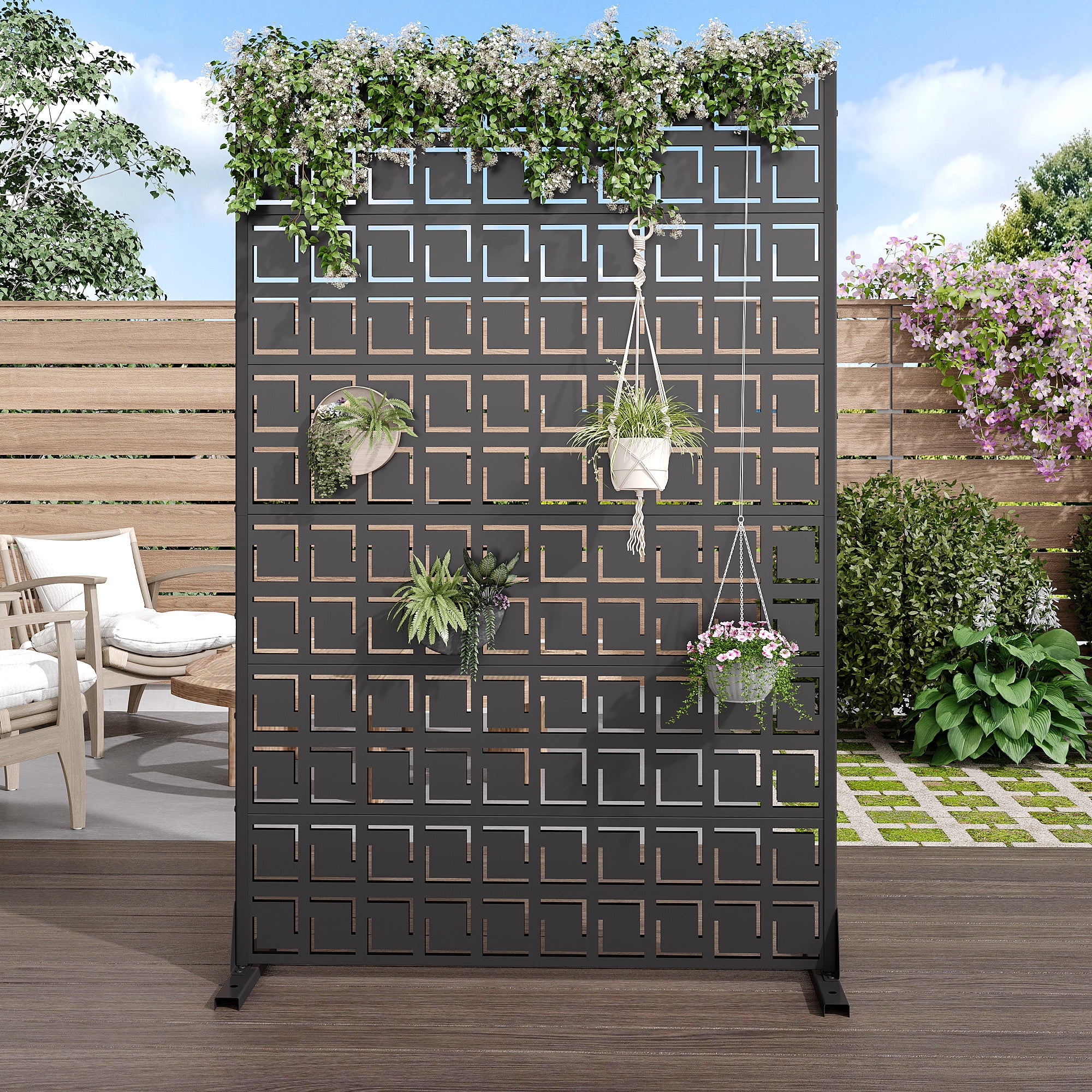 MAYEERTY 72x47 Black Outdoor Natural Privacy Panel Screen, 6 Piece Set Natural Folding Divider for Backyard and Garden