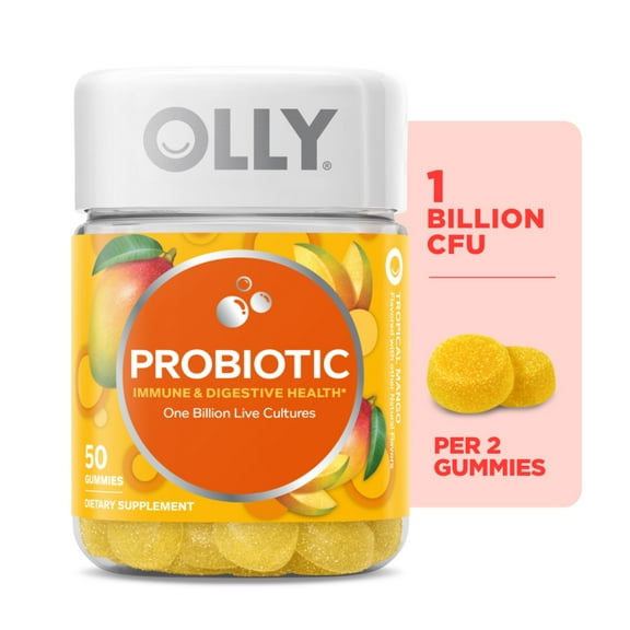 OLLY Probiotic Gummy, Immune & Digestive Health, Probiotic Supplement for Adults, Mango, 50 Ct