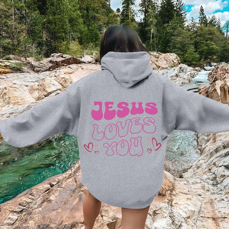 Women s Jesus Faith Hoodies Solid Letter Cartoon with Hood Sweatshirts Fall Casual Graphic Tops Trendy Goth College 2024 Lightweight Y2K Cute Country Fashion Aesthetic Womens God Preppy Funny Walmart....