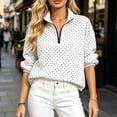 thumbnail image 2 of LumiAtelier Ladies Soft Knit Polka Dot Pullover Half Zip Stand Collar Long Sleeve Windproof Cuff Sweatshirt For Fall Winter Daily Outing, 2 of 7