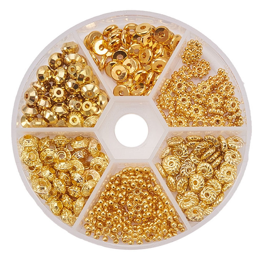 300pcs 6 Styles Spacer Beads DIY Bracelet Making Spacer Craft Bracelet Necklace Jewelry Making Metal Gold Spacer Beads