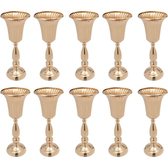 Set of 10 Gold Vases for Centerpieces,Metal Tabletop Flower Stand Trumpet Tall Flower Vase Candle Holders for Wedding Birthday Party Event Restaurant Home Decoration (15.7in Tall)