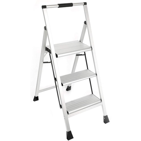 Eyliden 3 Step Stool, Lightweight Aluminum Folding Step Stool, Multi-Use Non-Slip Wide Platform Ultra-Light Sturdy Stool, 225lbs Capacity, Fully Assembled for Household and Office