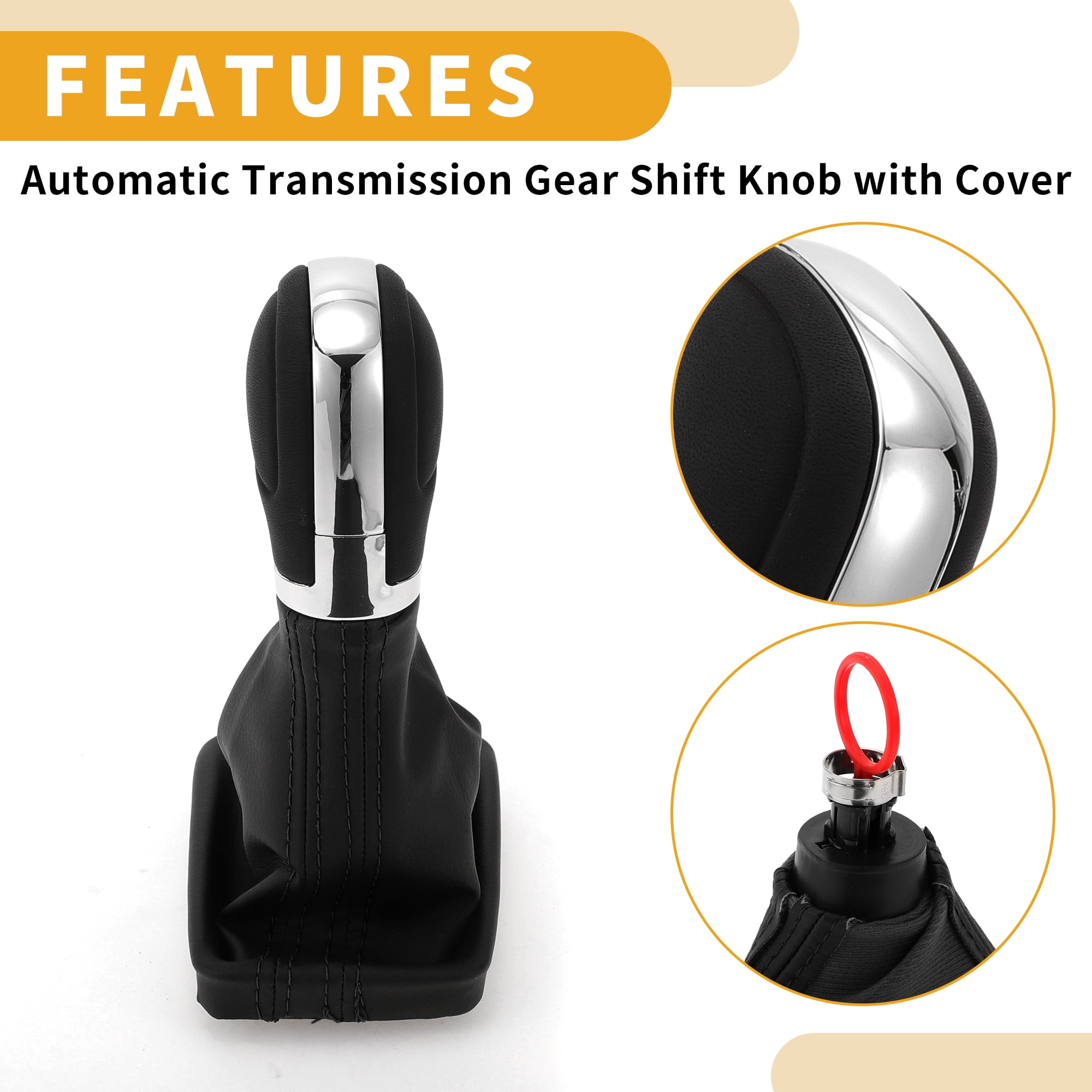 Unique Bargains Automatic Gear Shifter Knob with Cover - Car Shift Lever Knob - for Volkswagen Tiguan 2012-2015 Plastic Faux Leather Black Chrome Silver Tone - 1 Pc