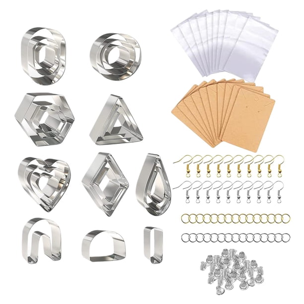 24 Piezas Molde Corte para Aretes con Cortadores de Arcilla para Manualidades Herramientas de Diseño Ganchos Tarjetas Accesorios de Acero Inoxidable Adecuado para Joyería Artesanal y Regalo