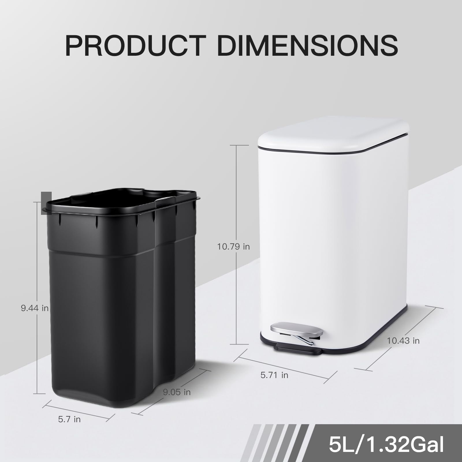 Garvee Small Bathroom Trash Can with Lid Soft Close, 1.3 Gallon, Stainless Steel, White