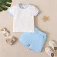 thumbnail image 2 of 2T Toddler Baby Boys Clothes Baby Boys Summer Outfits 2-3T Toddler Boys Short Sleeve Round Neckline Top Shorts 2PCS Set White, 2 of 7