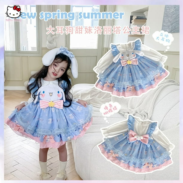 Vestido de Lolita de dibujos animados para niña, vestido de tutú para fiesta de cumpleaños de primavera y verano de Sanrios Cinnamoroll, vestido de manga corta para niños, regalo