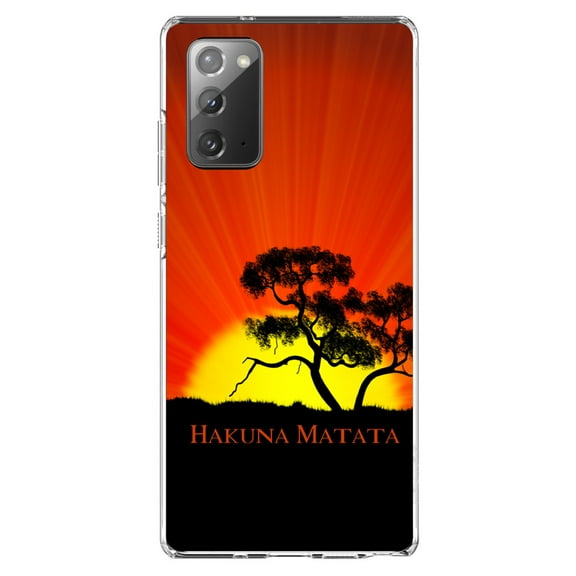 DistinctInk Clear Shockproof Hybrid Case for Samsung Galaxy Note 20 (6.7" Screen) - TPU Bumper, Acrylic Back, Tempered Glass Screen Protector - Hakuna Matata