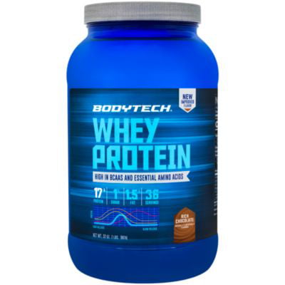 BodyTech Whey Protein Powder  With 17 Grams of Protein per Serving  Amino Acids  Ideal for PostWorkout Muscle Building, Contains Milk  Soy  Rich Chocolate (2