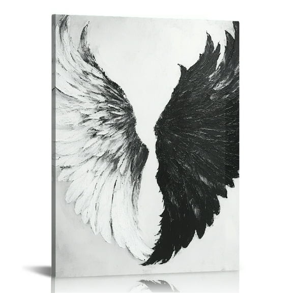 Patifu Wings Black-and-White Painting Wall Decor for Bedroom Home Office Canvas Art Print Living Room Decor 12x16 in
