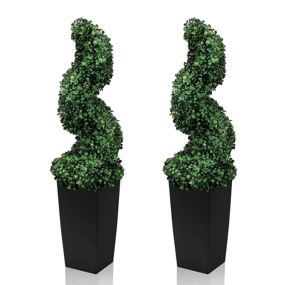 OLIVIVI  2.6FT Artificial Spiral Topiary Trees Outdoor, Set of 2 UV-Resistant Artificial Boxwood topiary Plants, Indoor/Outdoor Fake Shrubs Front Porch, Entryway, Patio, Home Decor, Office