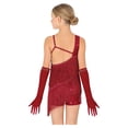 thumbnail image 2 of TiaoBug Girls Sequins Latin Dance Dress Tassel Leotard Fringed Bodysuit with Gloves Ballroom Dancing Outfit Burgundy 6, 2 of 6