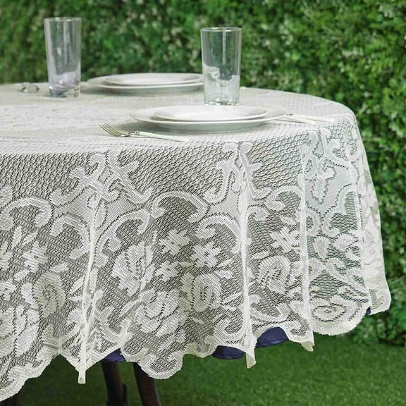 BalsaCircle 70" Ivory Round Tablecloth Floral Lace Table Linens Dining Decorations