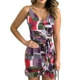 thumbnail image 4 of Mosaic Print Women Sling Bodycon Ruffle V Neck Short Dress (Red Blue M), 4 of 8