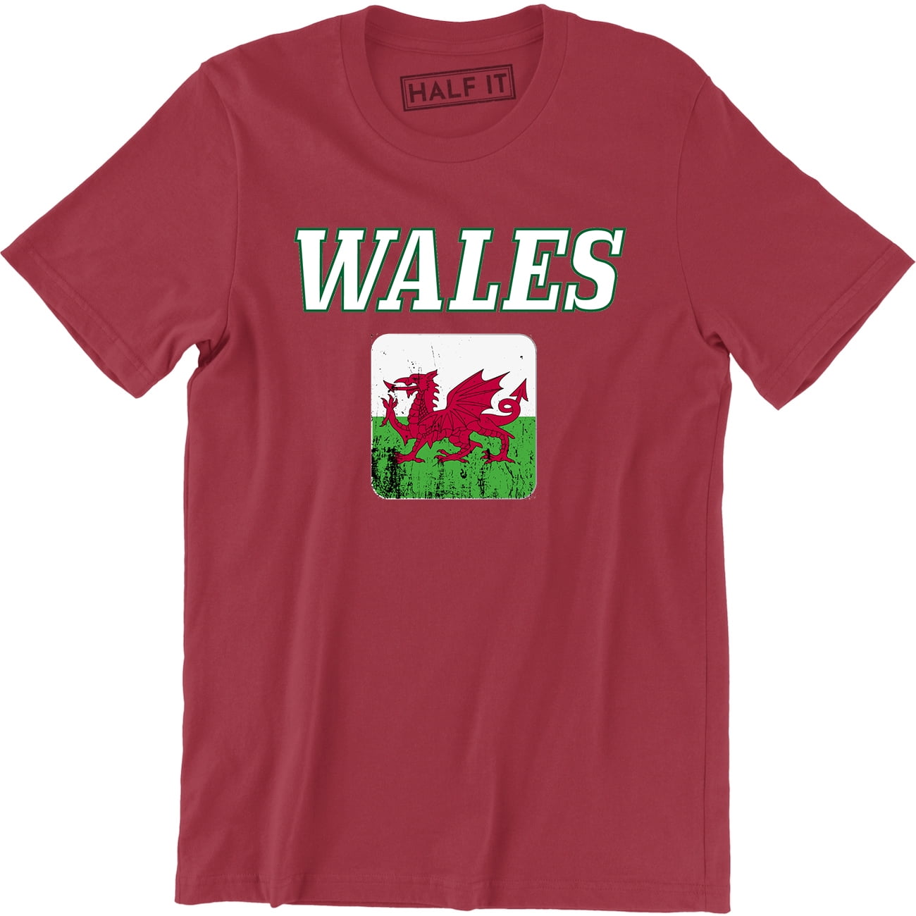 Half It Wales Nation Distressed Flag Welsh Football Gift Men's T