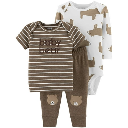 Child of Mine by Carter's Long Sleeve Bodysuit, T-Shirt & Pants, 3pc Outfit Set (Baby (Best Wishes For New Born Boy)