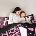 thumbnail image 4 of Erosebridal Leopard Print Letter H Twin Bedding Sets for Girls, Pink Initial Ribbon Bedding Comforter Set, Black Reversible, 7-Piece, 4 of 6