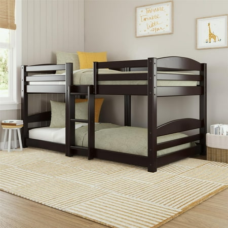 DHP Birley Low Wood Bunk Bed for Kids, Twin over Twin, Espresso
