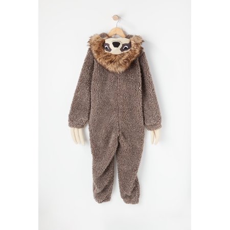 Urban Kids Youth Boys's Youth Soft Faux-Fur Sherpa Sloth Zip-Up Onesie