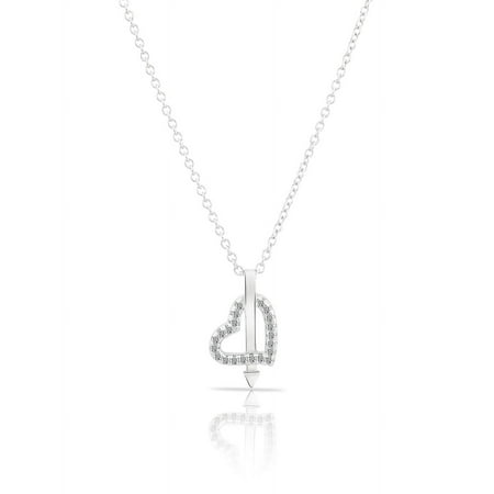 Tilo Jewelry Sterling Silver Pendant Necklace with Cubic Zirconia CZ Stones and Cupid's Arrow Love Heart | 18 Inch | Women & Unisex