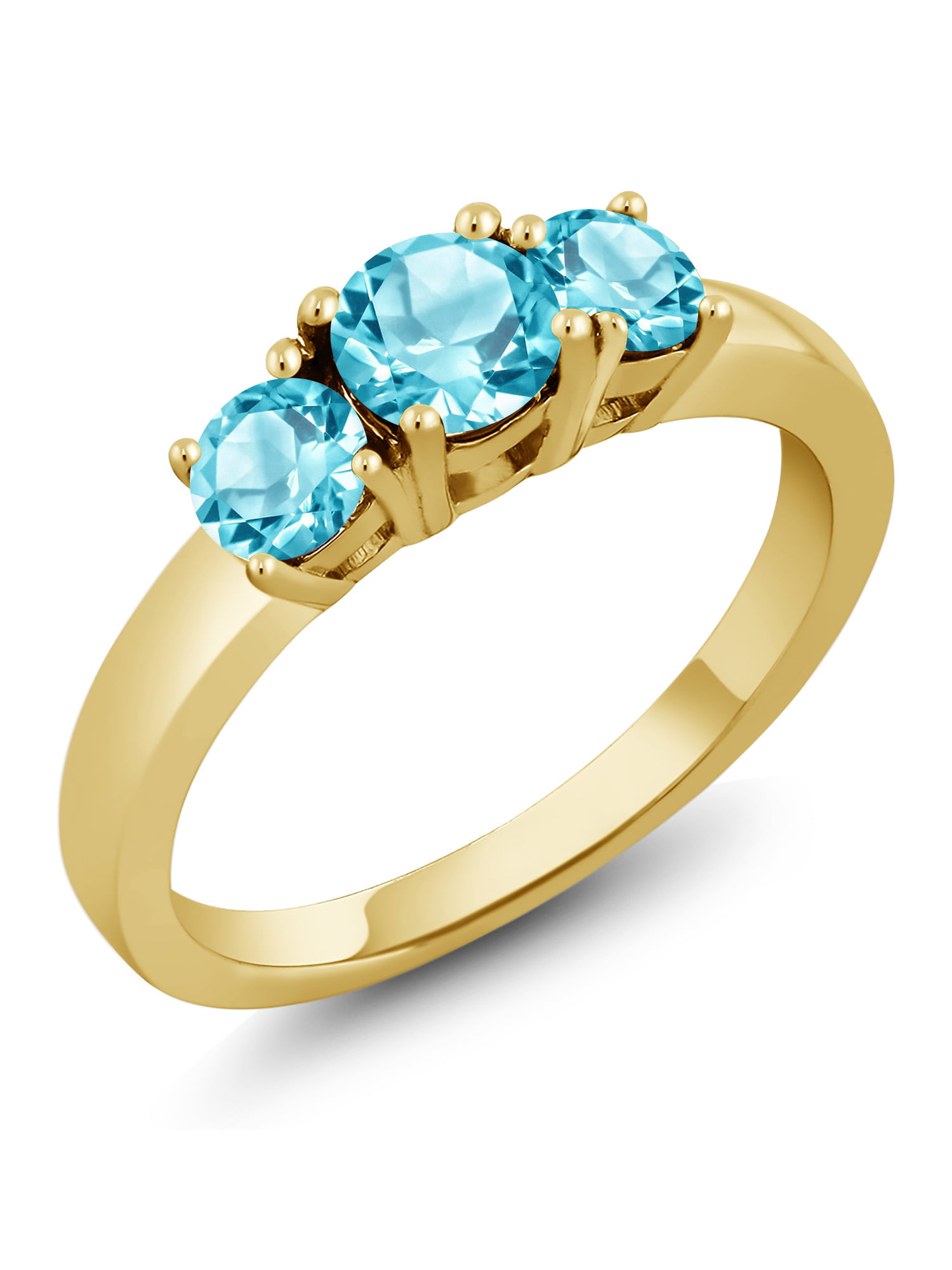 Gem Stone King 1.26 Ct Round Swiss Blue Topaz 925 Yellow Gold Plated Silver Ring 