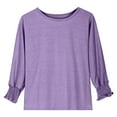 thumbnail image 3 of Mercatoo Teen Girls Summer Cotton T-Shirt 3/4 Sleeve Crewneck Tee for Kids Girls Smocked Cuffs Blouse Trendy 𝗗ressy Casual Top, 3 of 4