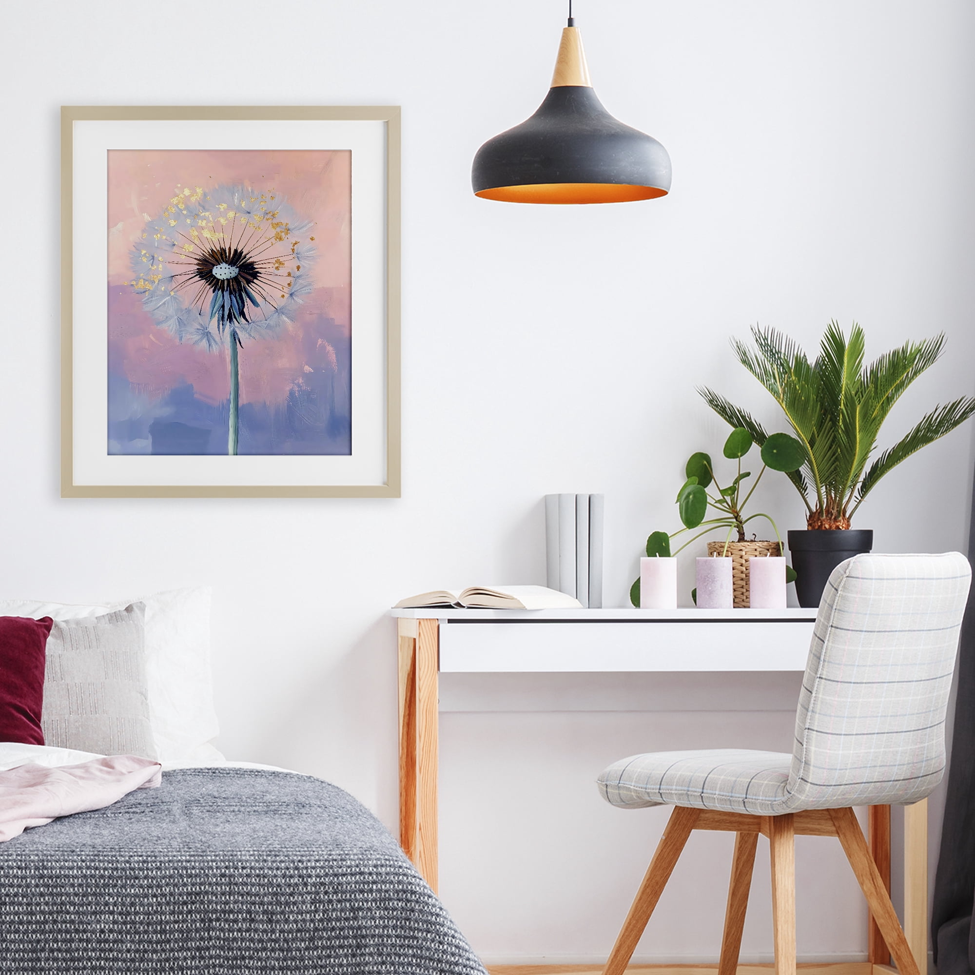 Stupell Industries Pastel Dandelion with Gold Seeds Birch Framed Print Under Glass, design by The Prints Vibe