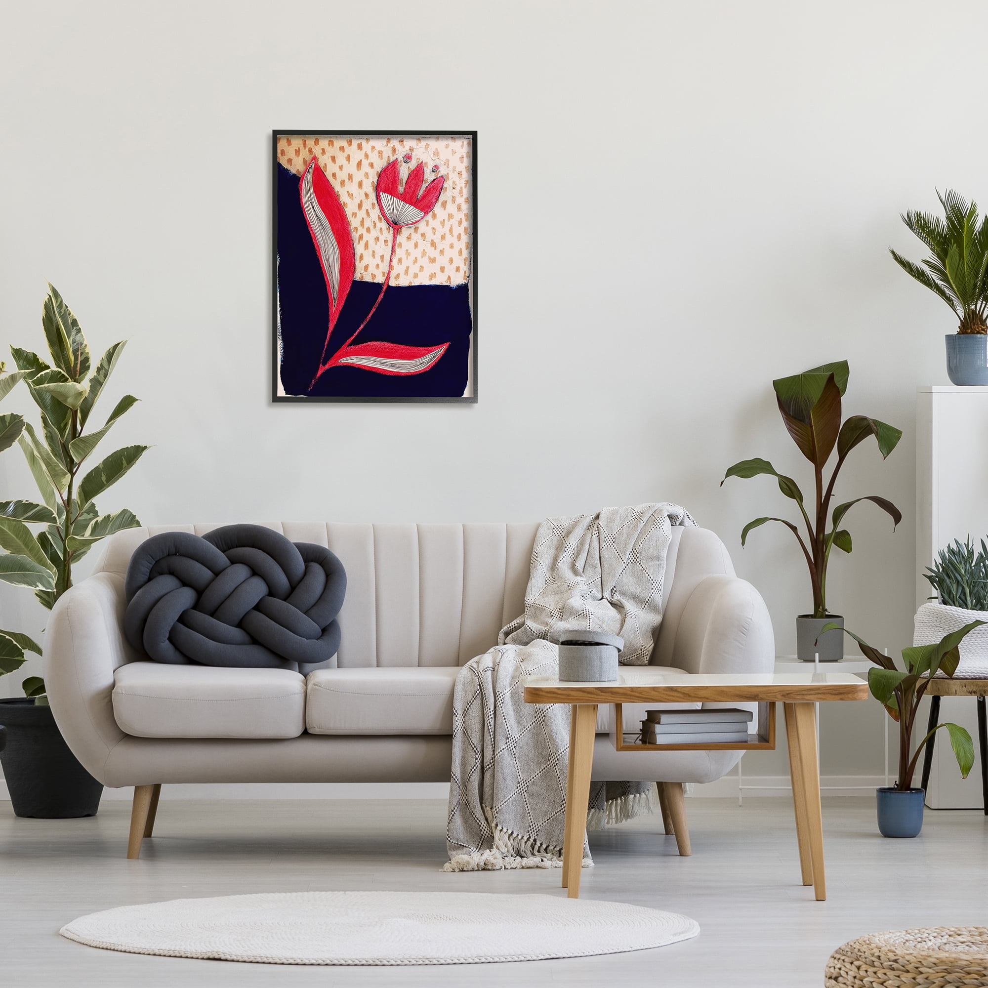 Stupell Industries Red Abstract Flower Botanical & Floral Painting Black Framed Art Print Wall Art, 24 x 30