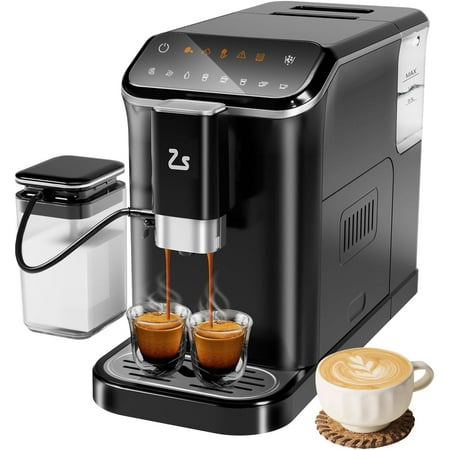 WALYWIK Fully Automatic Espresso Machine with Built-In Adjustable Grinder, Milk Frother, 20-Bar Pump, 1.5L Water Tank, Touch Panel Control for Espresso, Latte & Cappuccino – Black