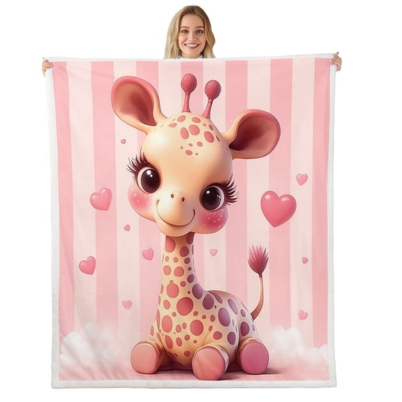 Erosebridal Animal Girffe Throw Blanket for Couch 60x80,Cartoon Wildlife Fleece Blanket,Breathable Sherpa Blanket,Geometric Stripes Decoration