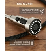 GAGALIFE Brushed Nickel Pull Down Kitchen Sink Faucet Head Replacement with 15 Adapters, 3 Functions Plastic Kitchen Sink Sprayer Nozzle Replacement for Kitchen Faucet, Pause Mode.
