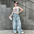 thumbnail image 2 of RUTAYY Toddler Kids Girls Jeans Distressed Elastic Waist Baggy Denim Wide Leg Trousers Leisure Pants, 2 of 8