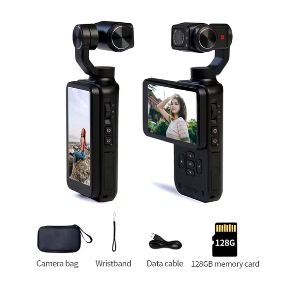 MUOXUEQN M5 Vlogging Camera 3-Axis Gimbal Stabilizer, 5K Handheld Camera 3.5'' Rotatable Touchscreen 120ยฐ Wide Angle, IR Night Vision Function, Fast Focusing,Face Tracking for Vlogs, 64G Card