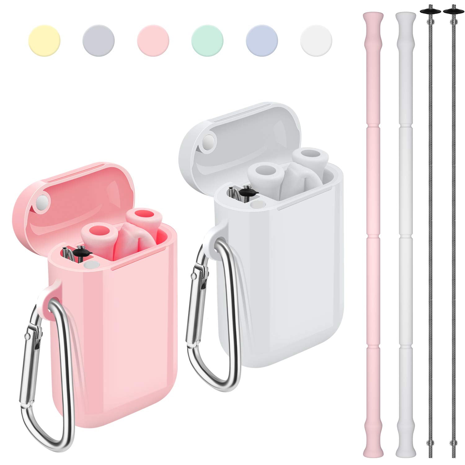 Reusable Straws, 2 Pack Portable Silicone Collapsible Straw with Case